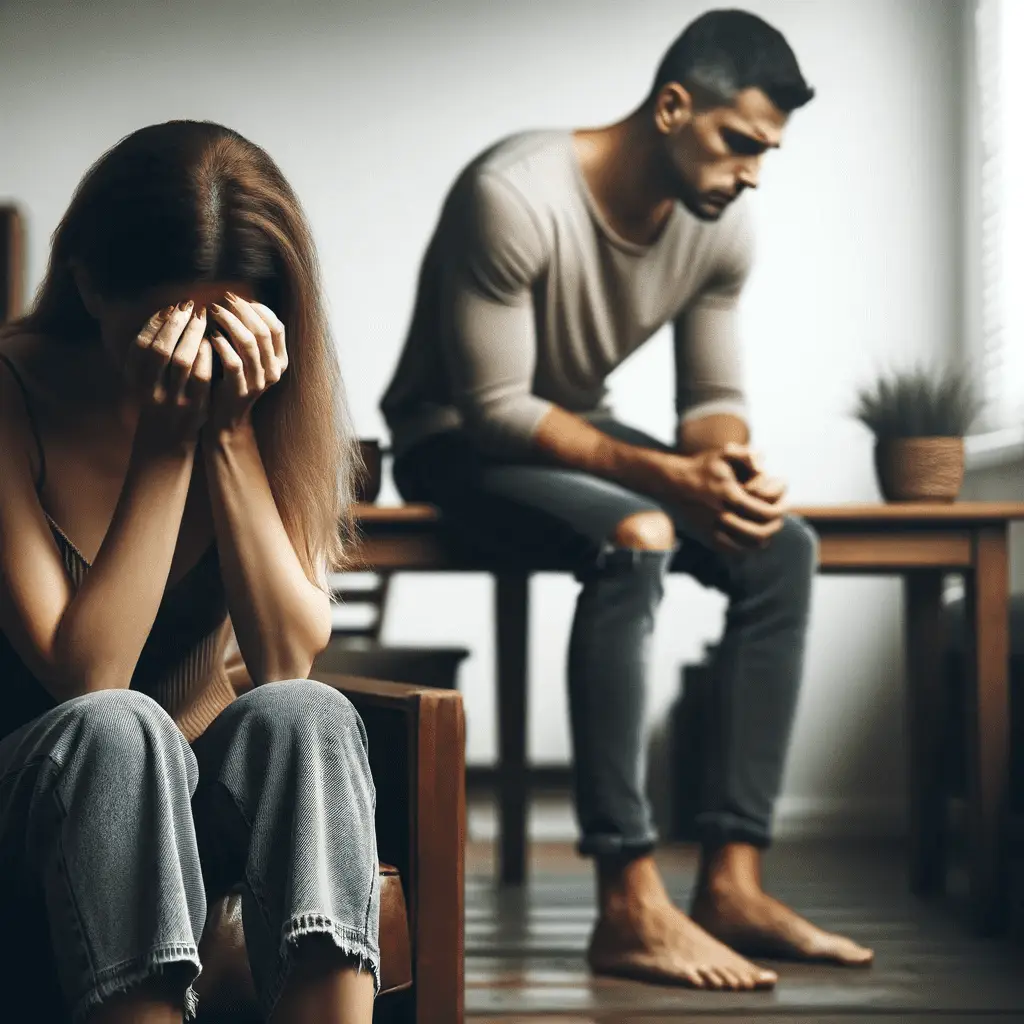 A man and woman sitting on the floor.