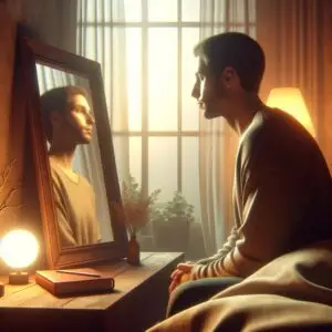 A man looking at himself in the mirror