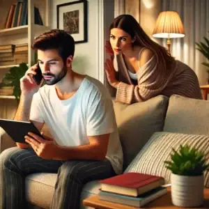 Jealous wife spying on her husband online activities